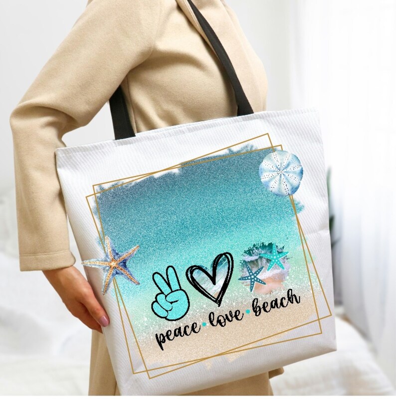 Peace Love Beach Tote Bag, Beach Bag, Gift Giving, Beach Tote Bag, Shopping Bag, Book Bag